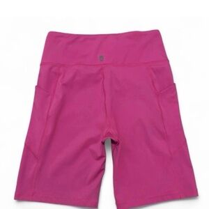 Figs Bright Pink High-Rise Bike Shorts with Side Pockets
